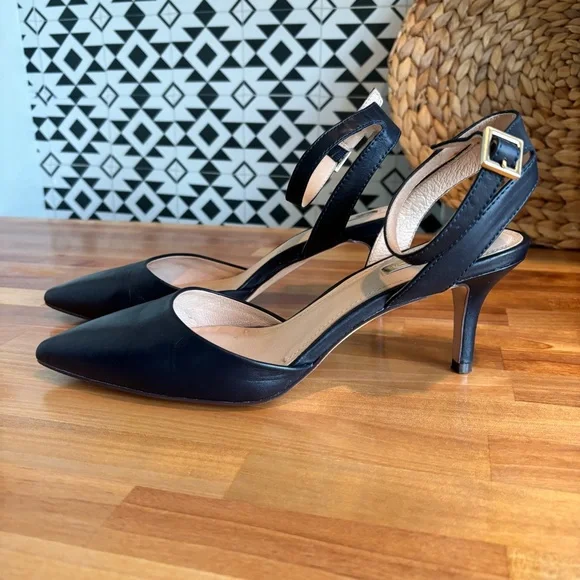 Louise et Cie Navy Women's Slingback Ankle Strap Pump Size 9 Leather Upper - Picture 4 of 11
